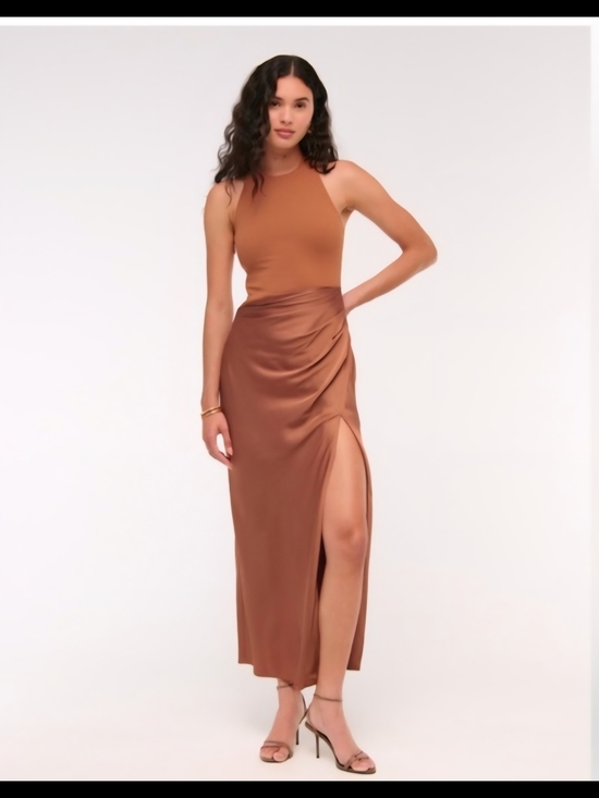Abercrombie & Fitch Dresses & Skirts - Abercrombie & Fitch Copper-Brown Satin Maxi Dress with Side Slit Size XL New